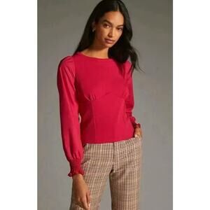 Anthropologie Womens S Pink Long-Sleeve Fitted Cinch Cuff Fitted Dress Blouse